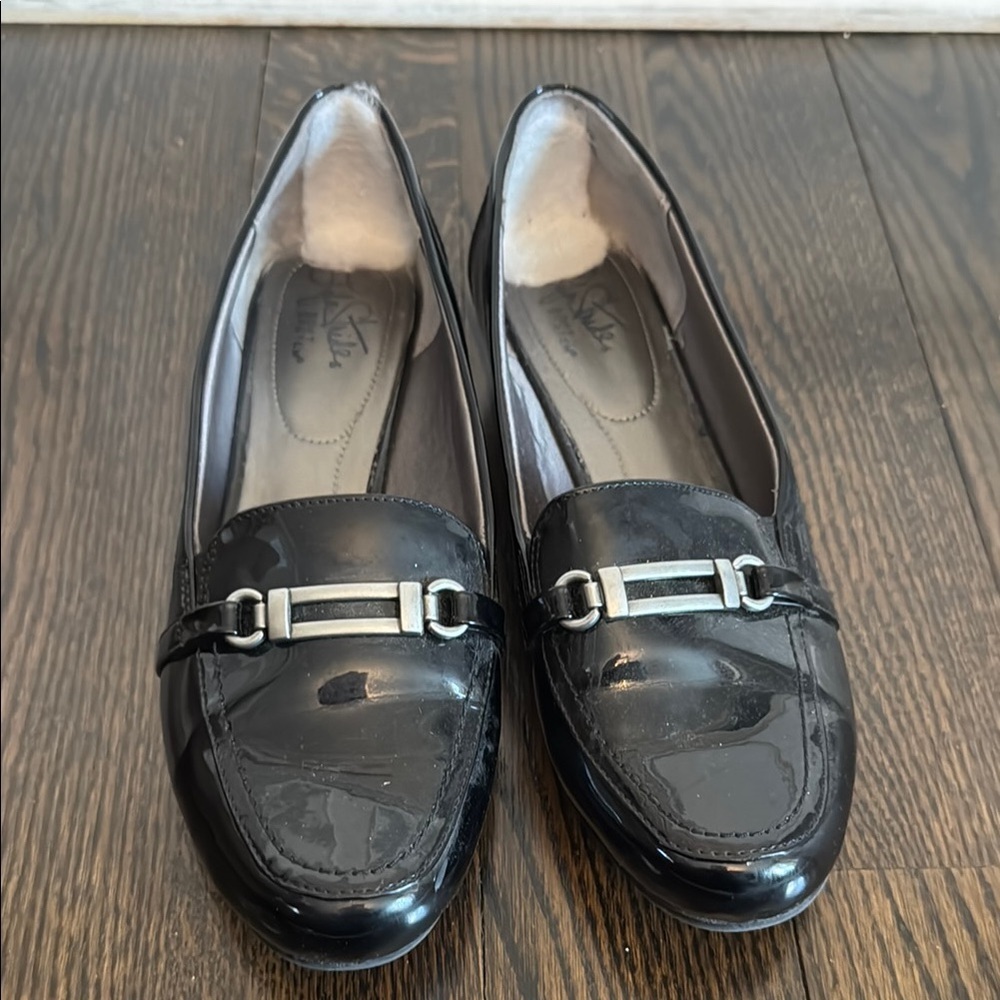 🔴🔴Life Stride Black Patent Leather Slip On Wedge Loafer Sz 9